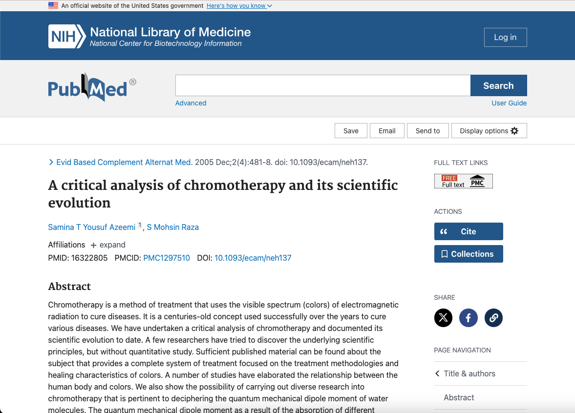 A critical analysis of chromotherapy and its scientific evolution